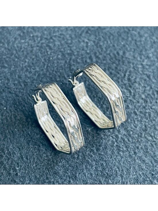Jewelry - Hexagonal Textured Sterling Silver Hoop Earrings